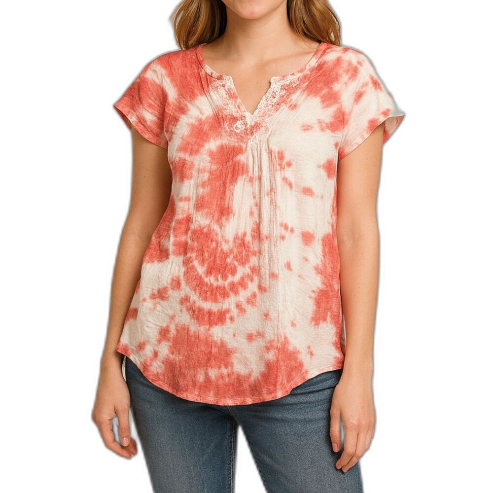 Knox Rose Women’s Tie-Dye Lace Yoke Top | Size XS